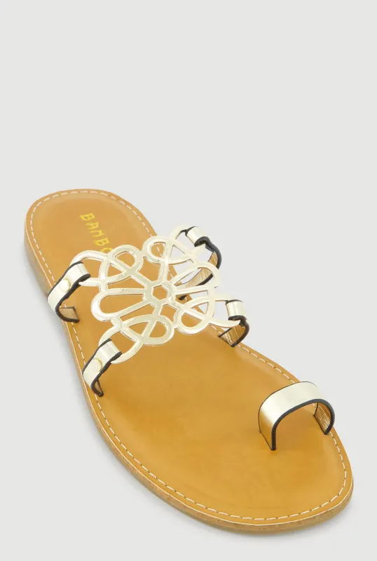 Metallic Cut Out Pendant Toe Loop Sandals sold by Rainbow