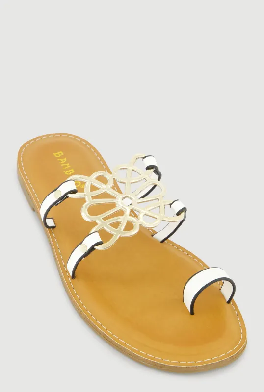 Metallic Cut Out Pendant Toe Loop Sandals sold by Rainbow