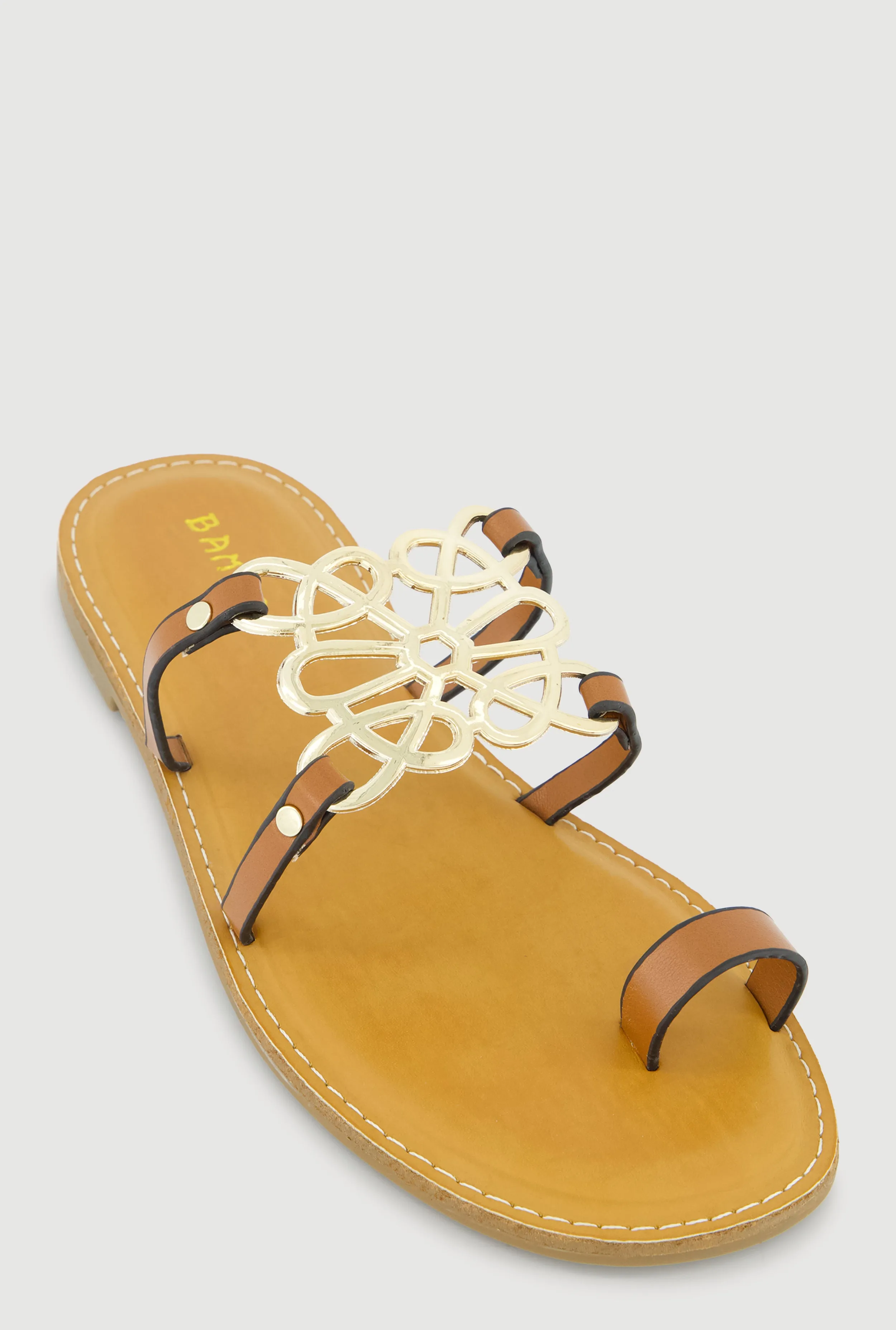 Metallic Cut Out Pendant Toe Loop Sandals sold by Rainbow