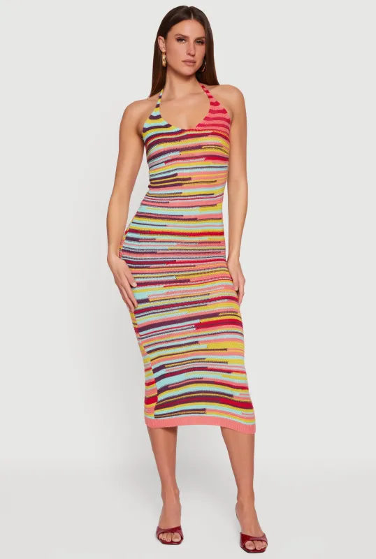 Striped Crochet Halter Maxi Dress sold by Rainbow