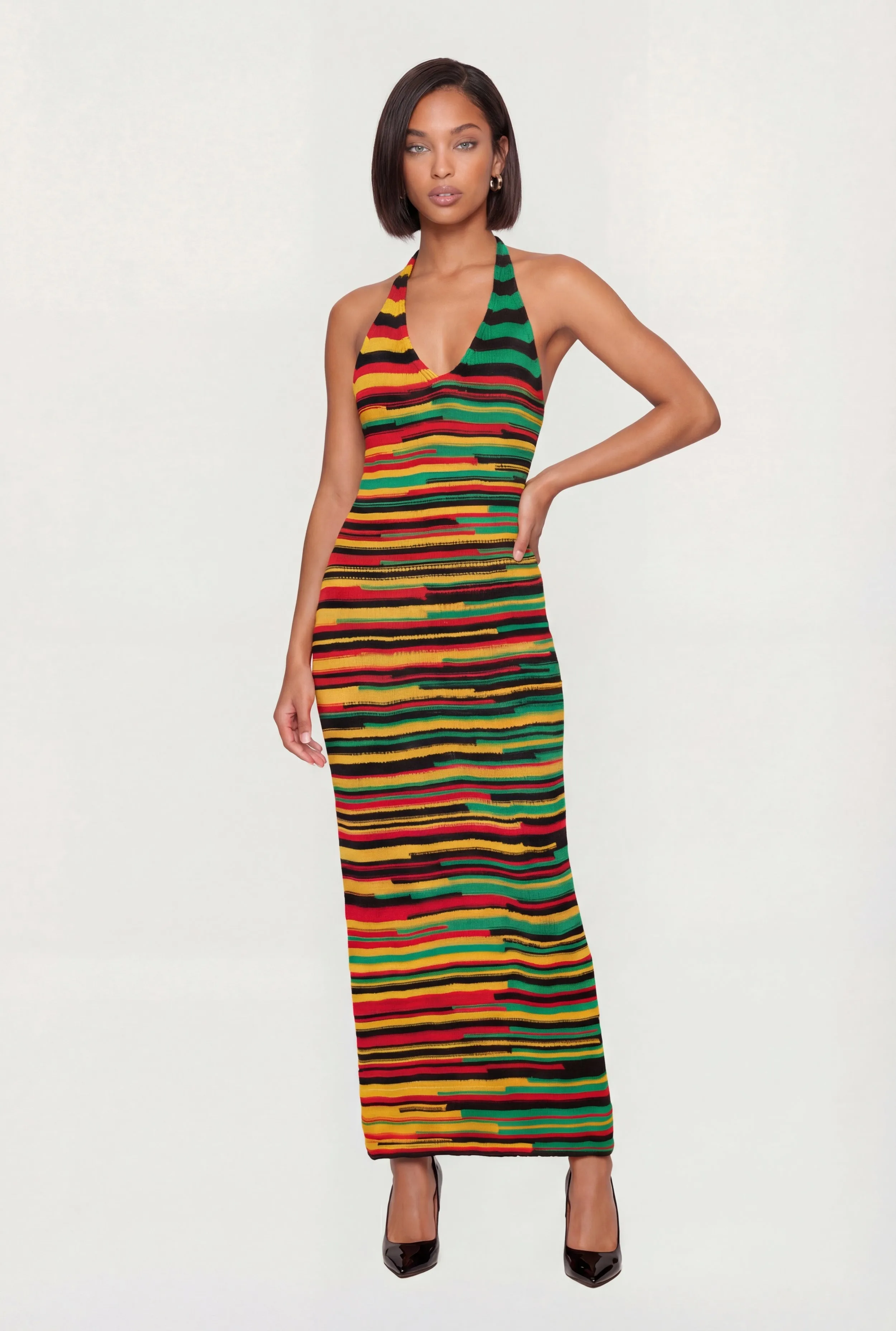 Striped Crochet Halter Maxi Dress sold by Rainbow