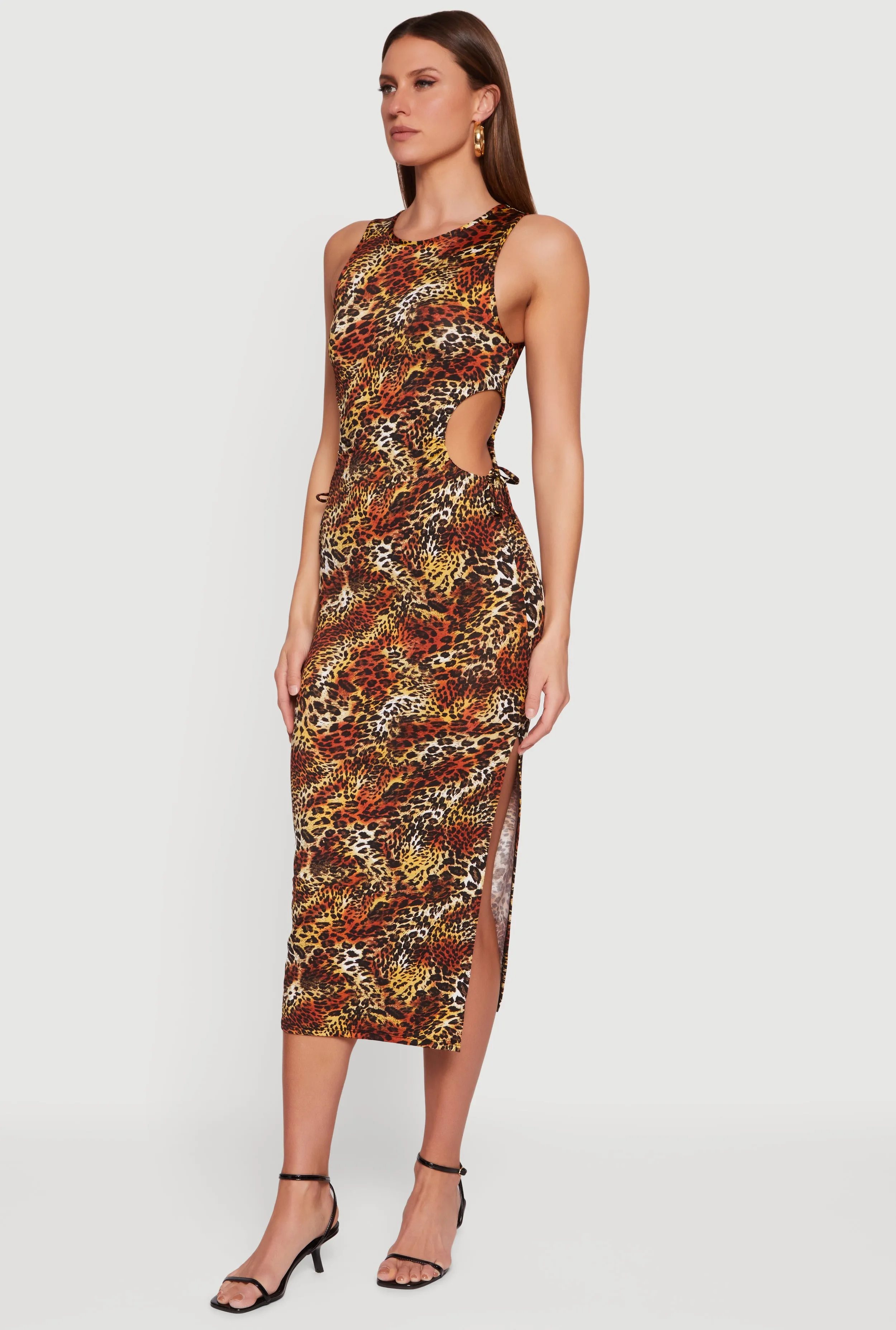 Animal Print Side Slit Drawstring Cut Out Midi Dress sold by Rainbow product image thumbnail 2