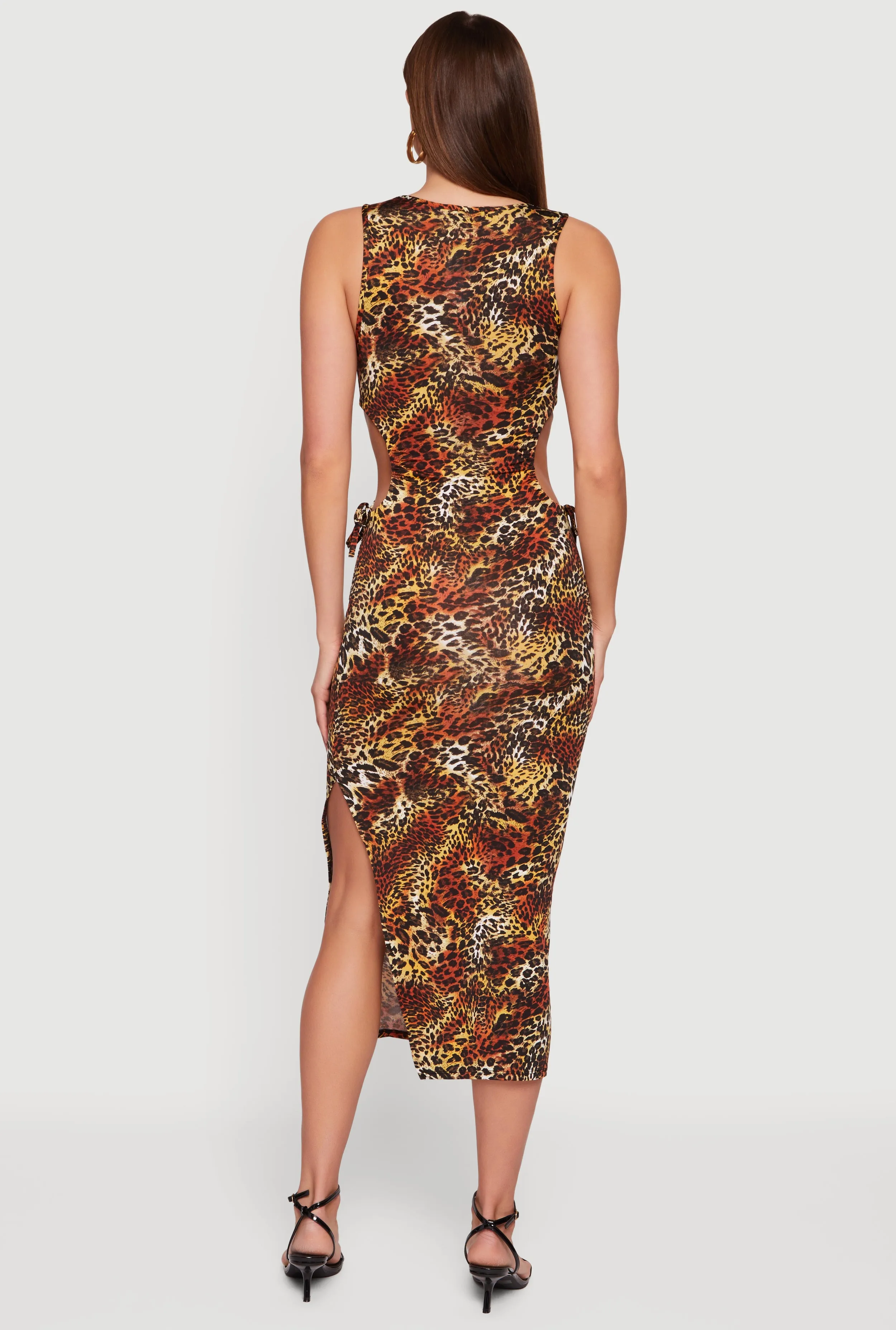 Animal Print Side Slit Drawstring Cut Out Midi Dress sold by Rainbow product image thumbnail 3