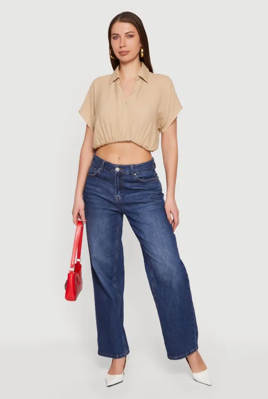 Gauze Knit Short Sleeve Cropped Blouse sold by Rainbow