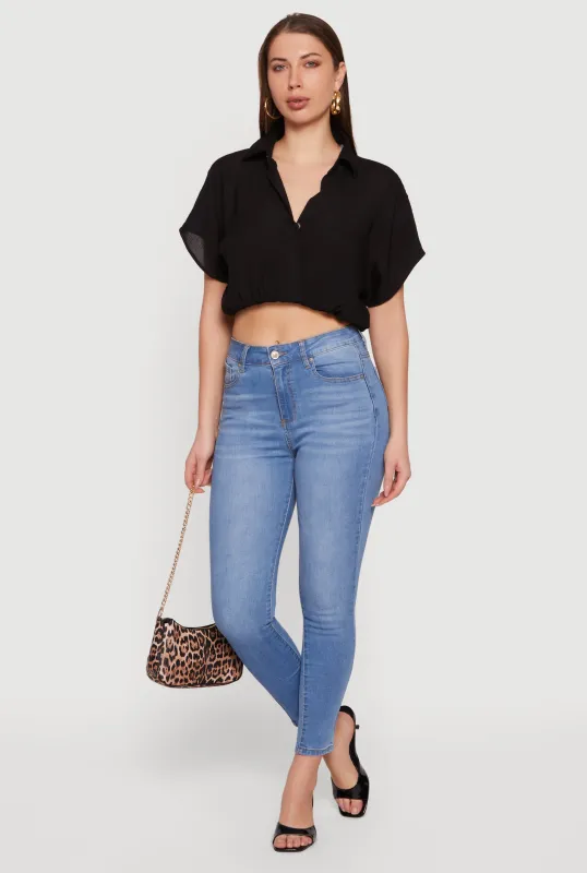 Gauze Knit Short Sleeve Cropped Blouse sold by Rainbow