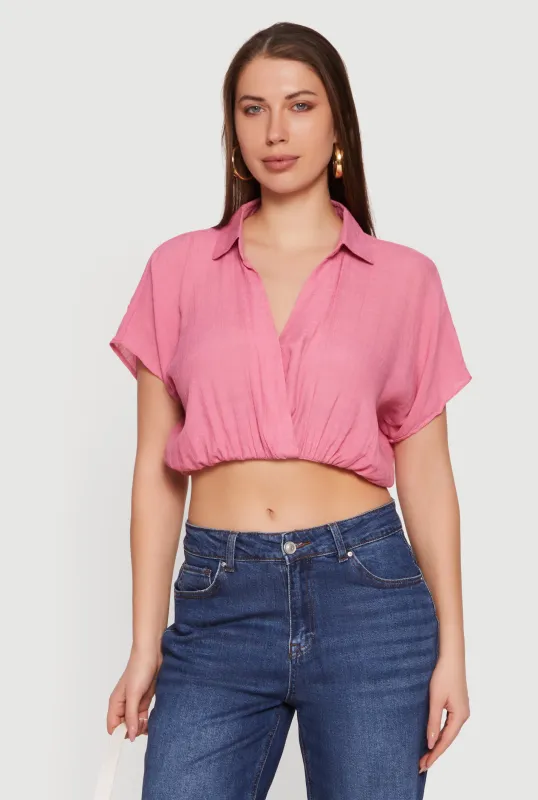 Gauze Knit Short Sleeve Cropped Blouse sold by Rainbow