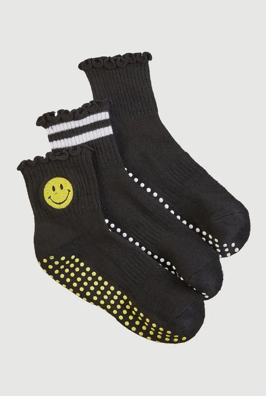 Rib Knit Lettuce Edge Pilates Socks 3 Size 9-11 sold by Rainbow