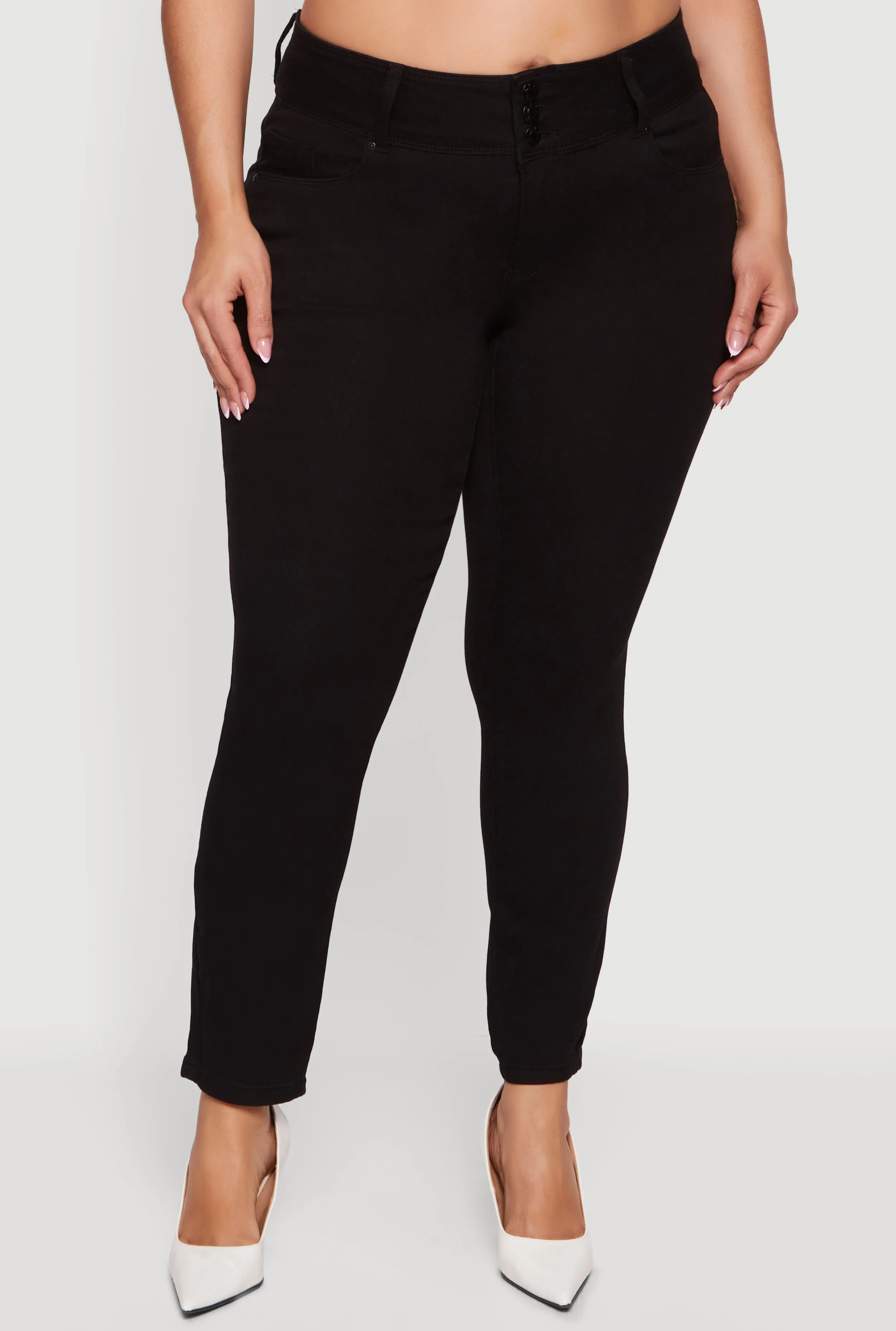 Plus Size Three Button High Waisted Skinny Jeans sold by Rainbow product image thumbnail 3