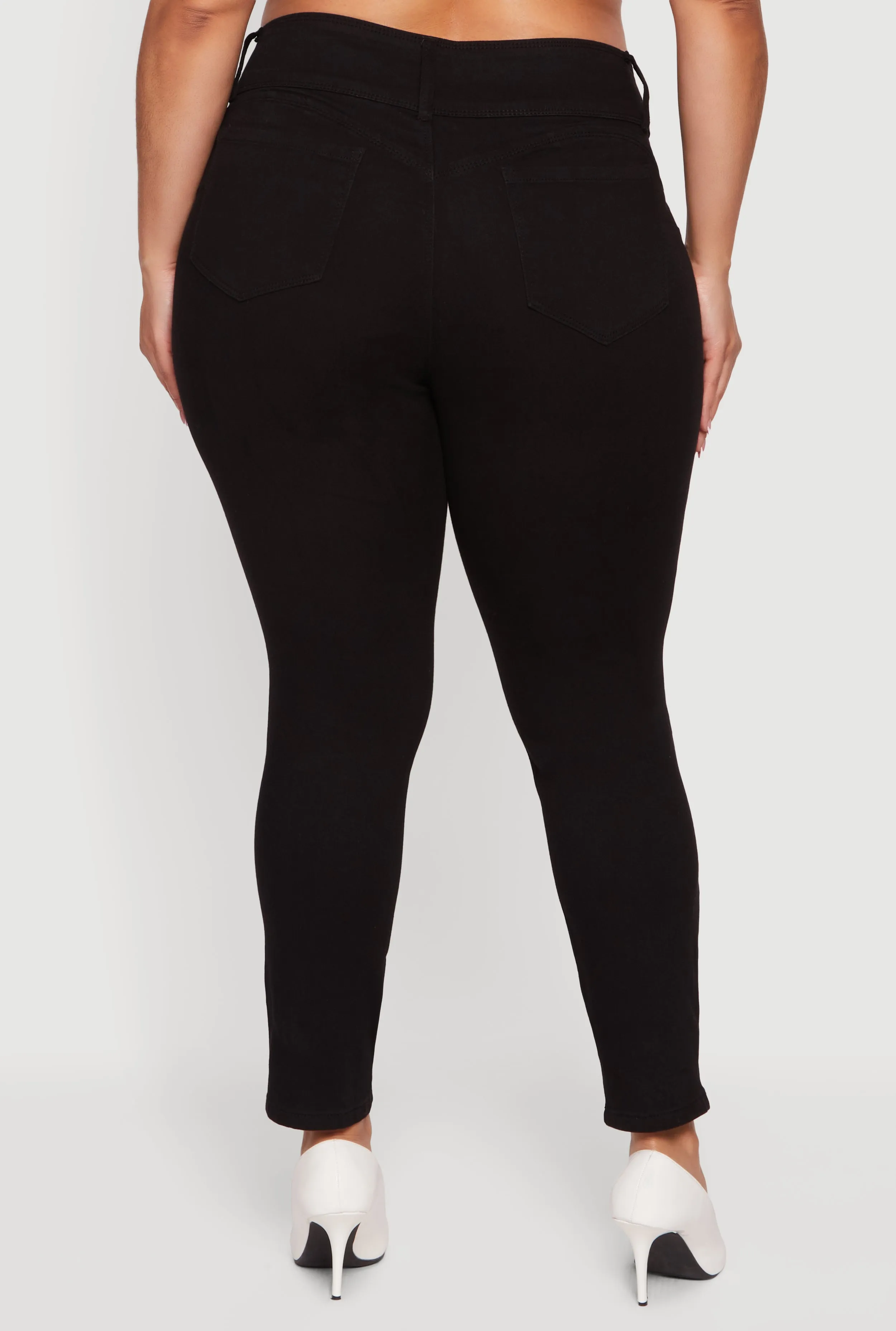 Plus Size Three Button High Waisted Skinny Jeans sold by Rainbow product image thumbnail 5