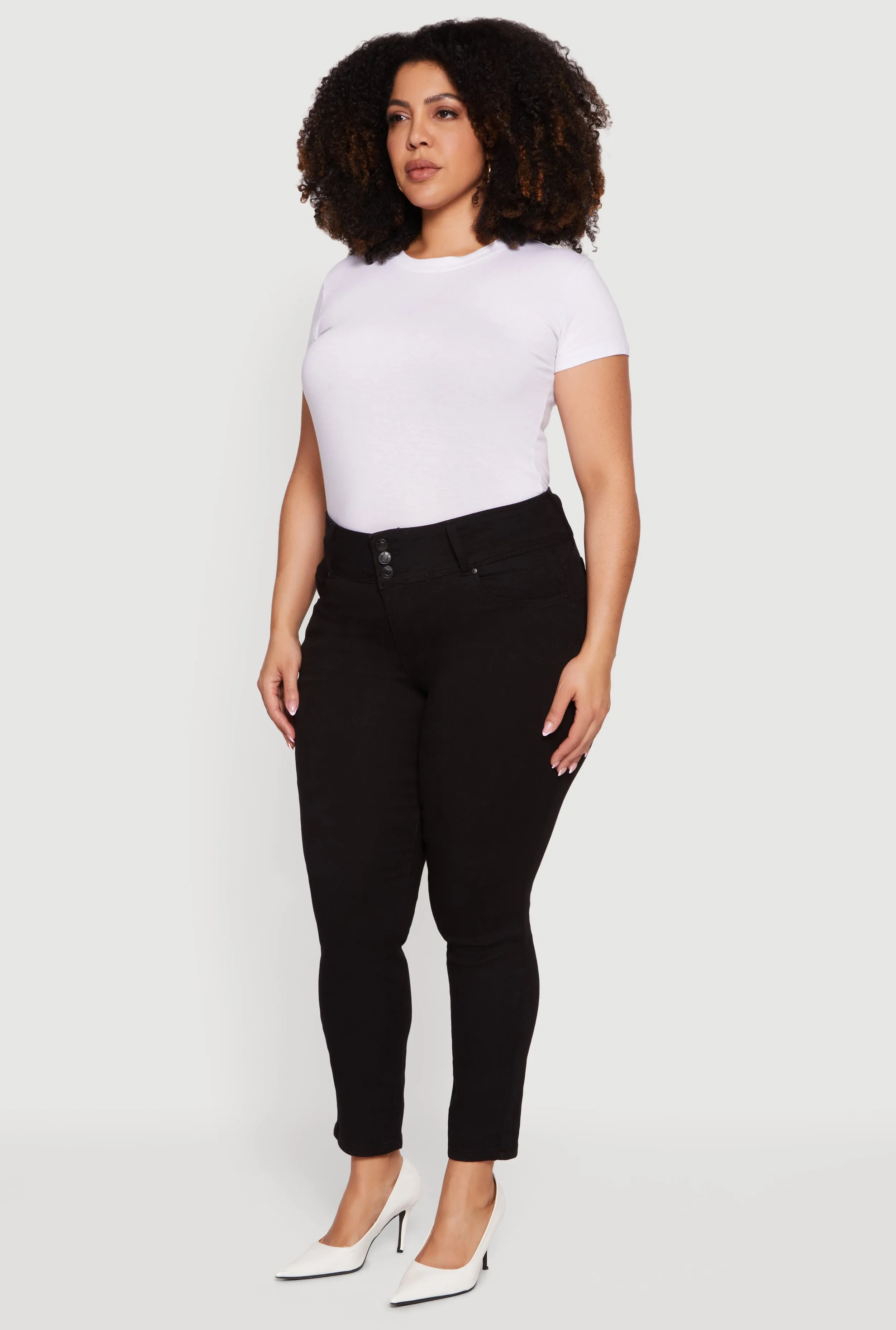 Plus Size Three Button High Waisted Skinny Jeans sold by Rainbow product image thumbnail 2