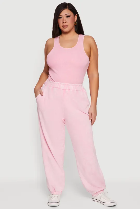 Plus Size High Waisted Acid Wash Joggers with Pockets made by Rainbow