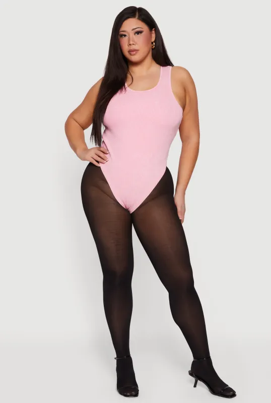 Plus Size Acid Wash Rib Knit Scoop Neck Bodysuit sold by Rainbow