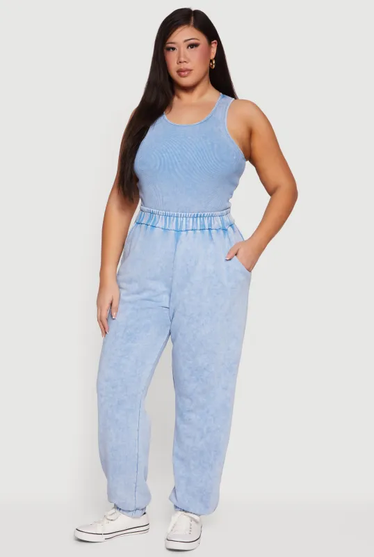 Plus Size High Waisted Acid Wash Joggers with Pockets sold by Rainbow