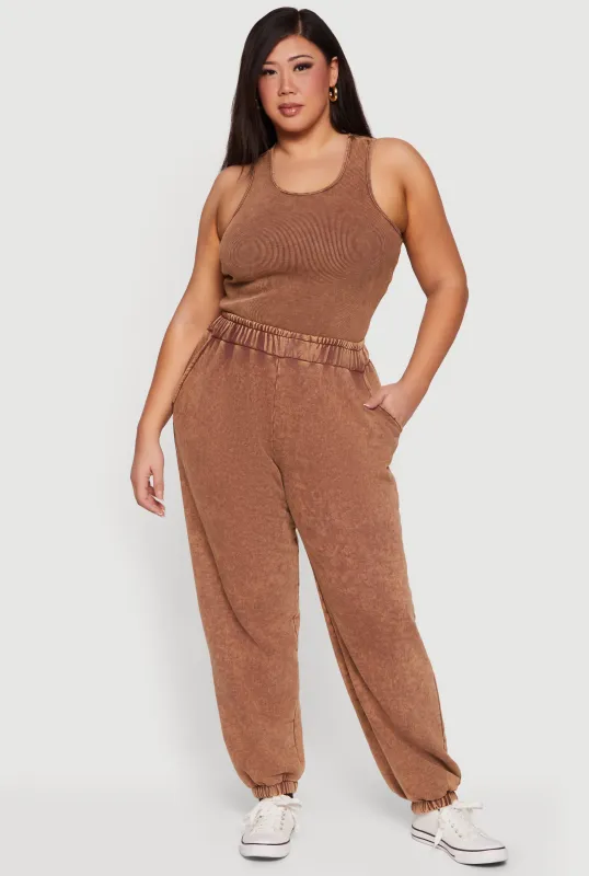 Plus Size High Waisted Acid Wash Joggers with Pockets sold by Rainbow