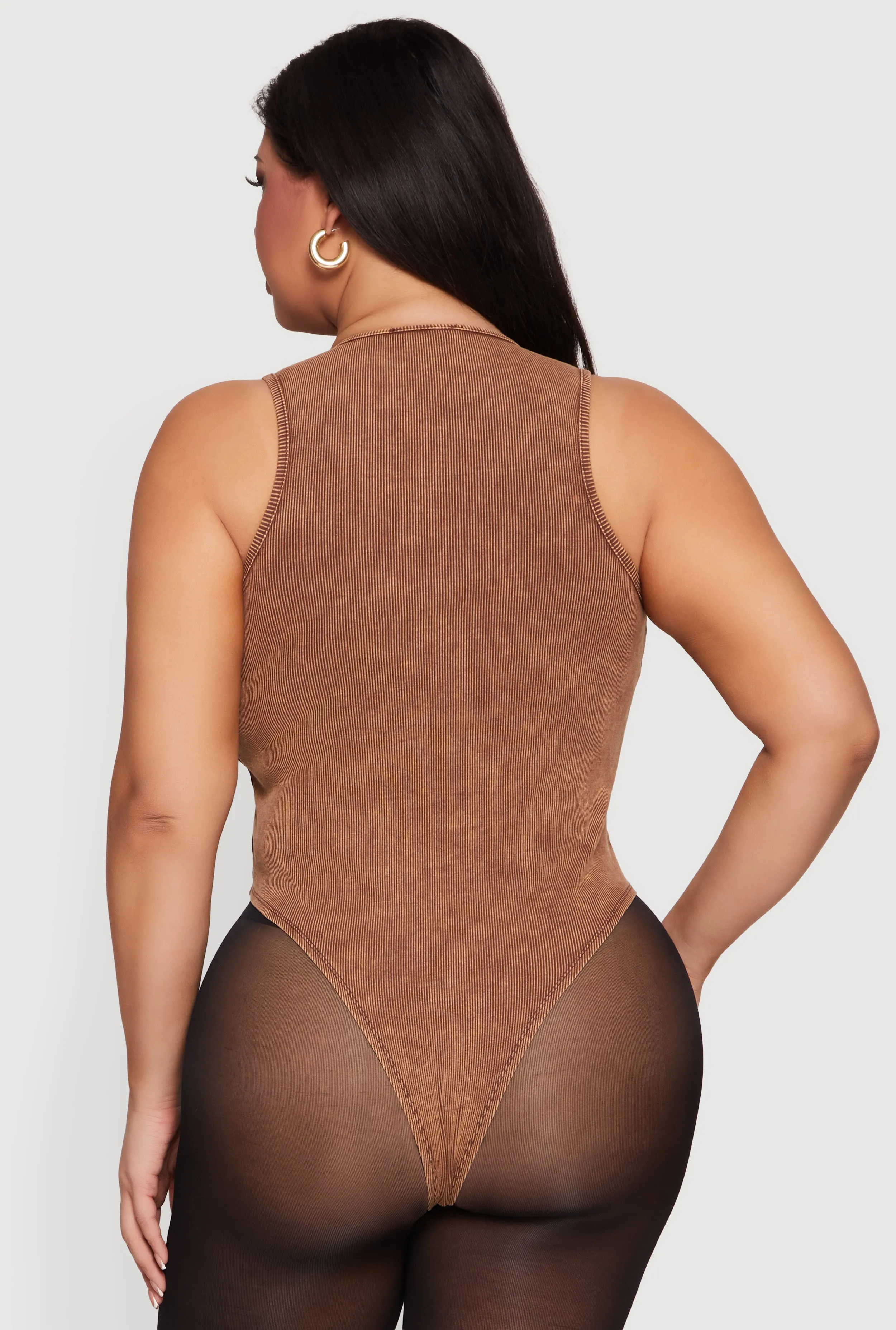 Plus Size Acid Wash Rib Knit Scoop Neck Bodysuit sold by Rainbow product image thumbnail 5