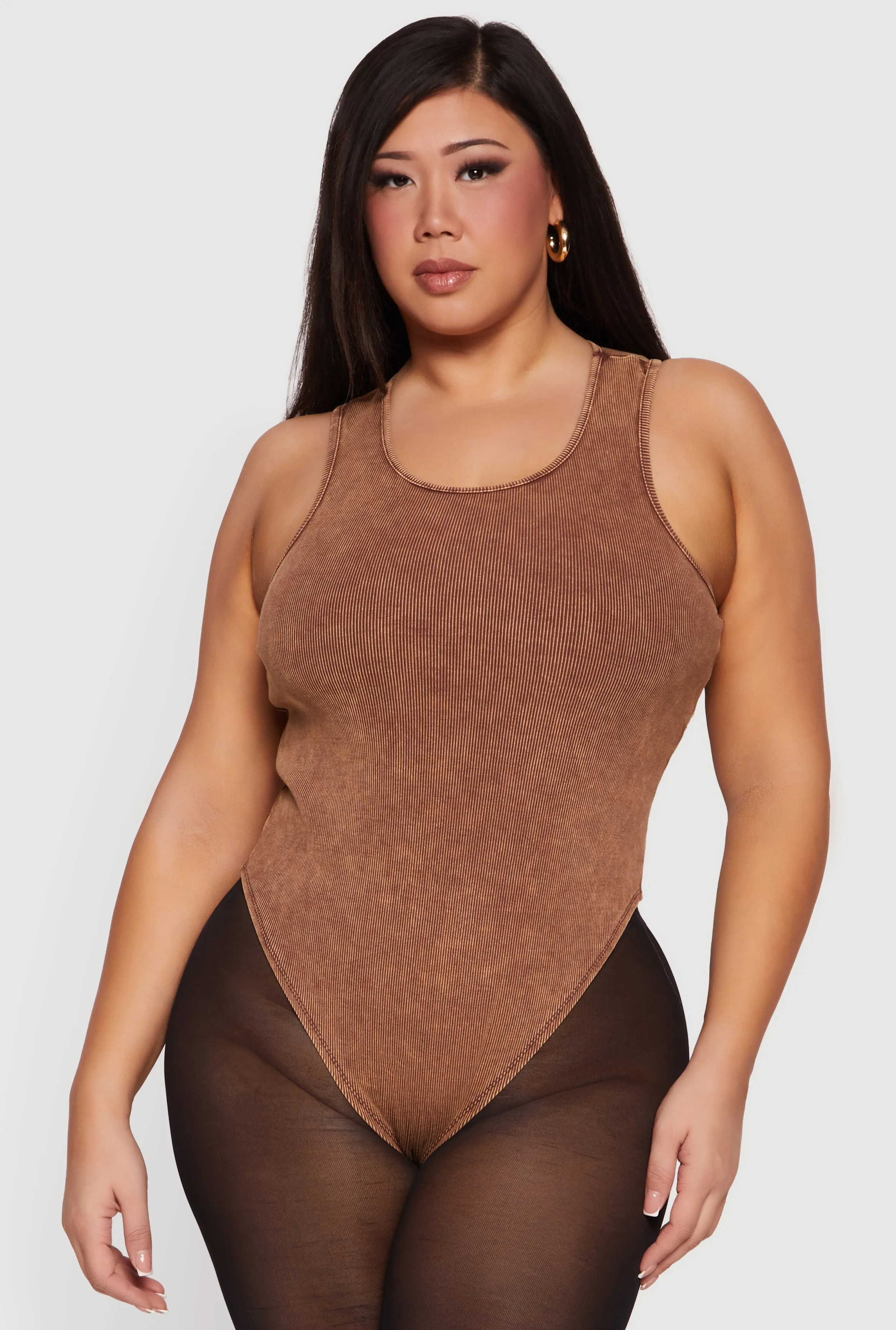 Plus Size Acid Wash Rib Knit Scoop Neck Bodysuit sold by Rainbow product image thumbnail 2