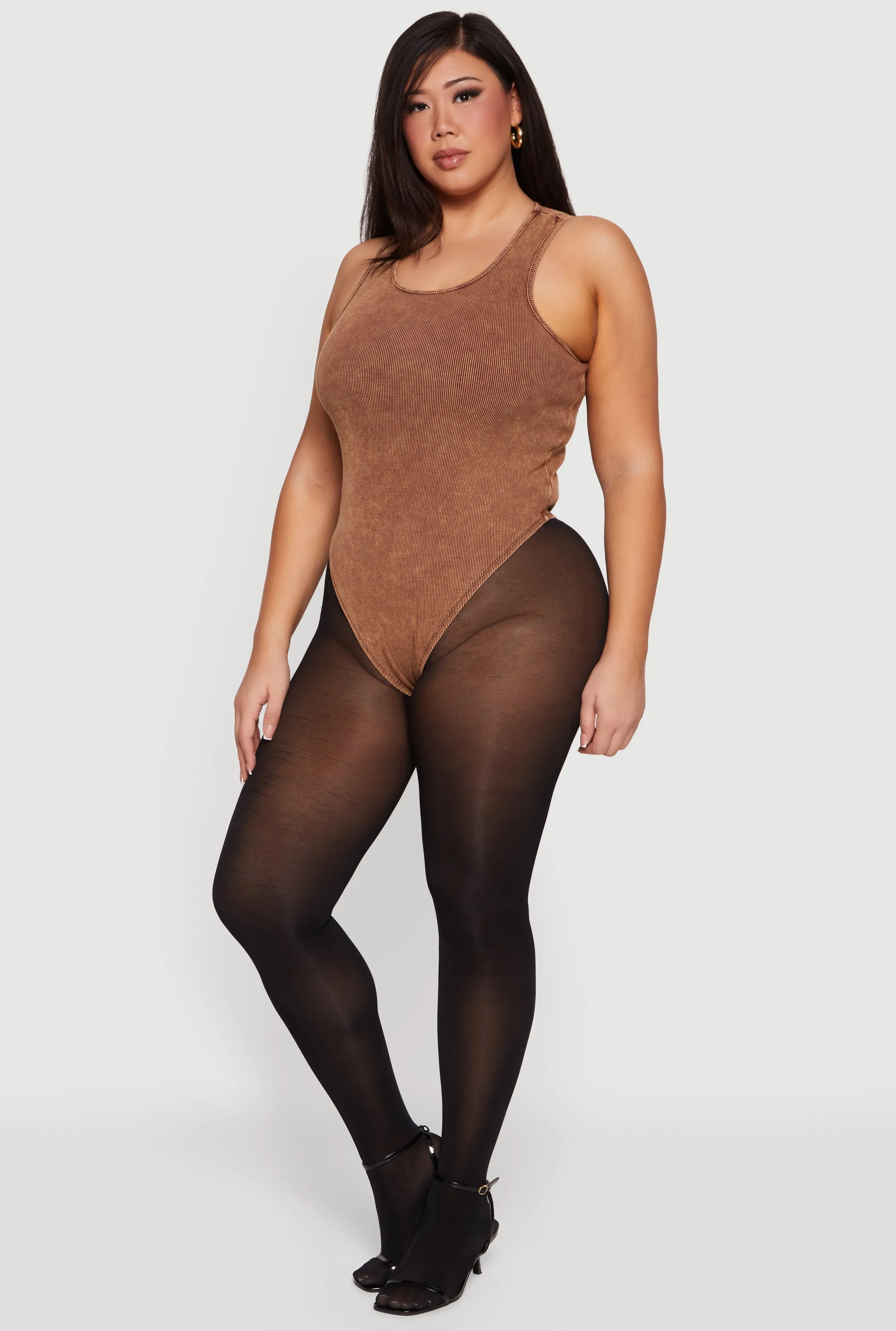 Plus Size Acid Wash Rib Knit Scoop Neck Bodysuit sold by Rainbow product image thumbnail 3