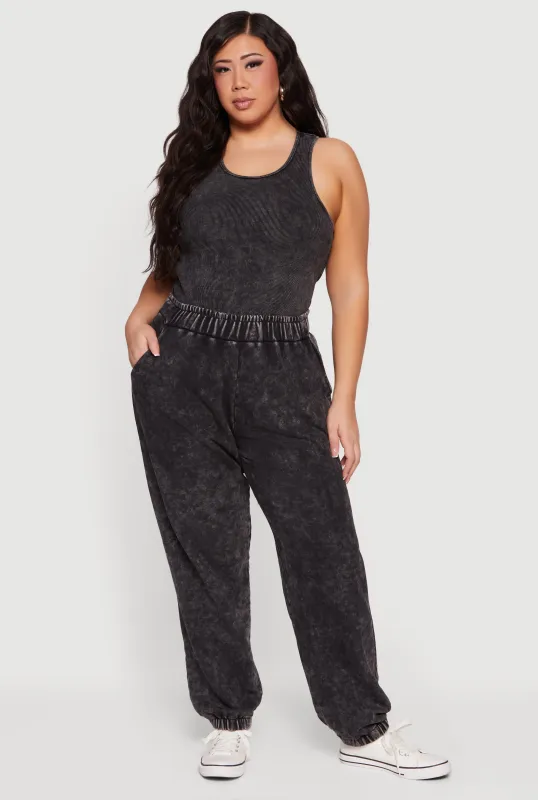 Plus Size High Waisted Acid Wash Joggers with Pockets made by Rainbow