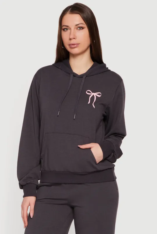 Bow Graphic Kangaroo Pocket Pullover Hoodie made by iris