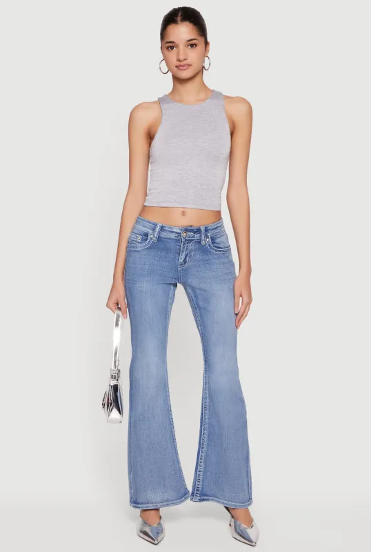 LA Pocket Graphic Flare Leg Acid Wash Jeans sold by Rainbow