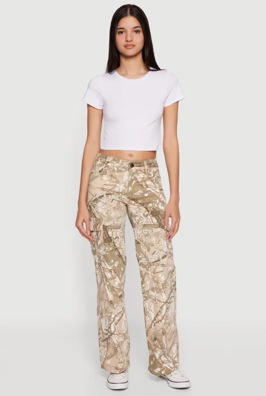 Hunter Camo Mid Rise Straight Leg Cargo Pants sold by Rainbow