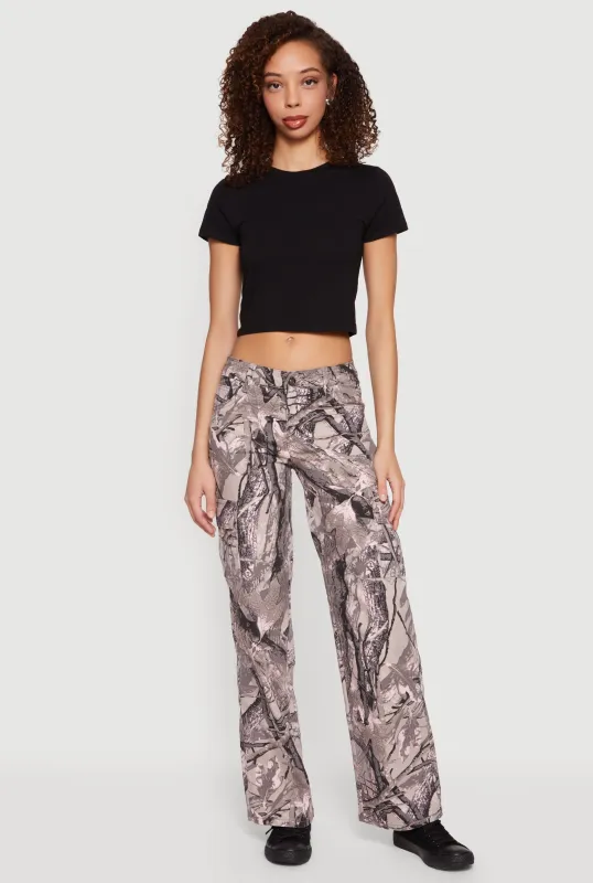 Hunter Camo Mid Rise Straight Leg Cargo Pants sold by Rainbow