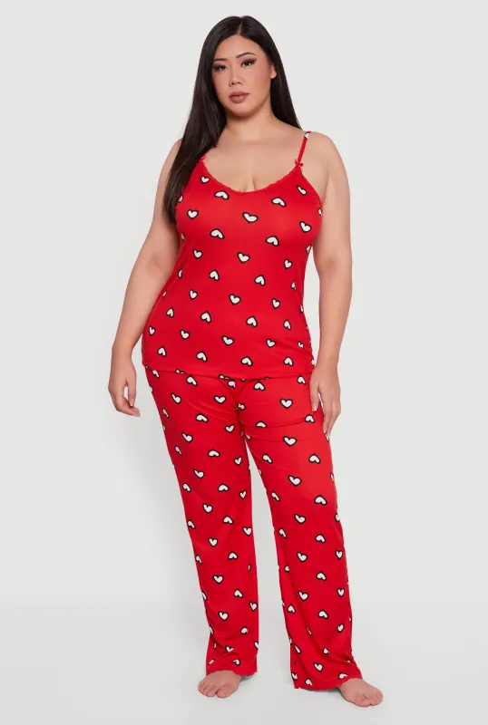 Plus Size Heart Print Pajama Cami and Lounge Pants sold by Rainbow