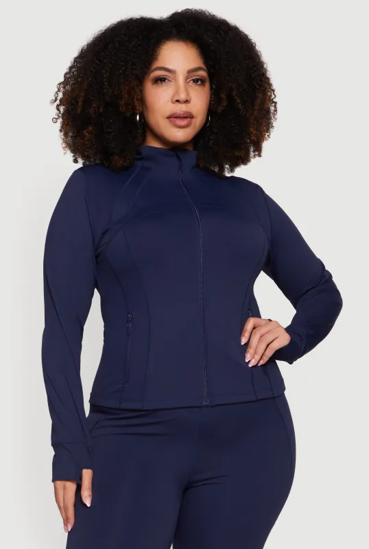 Plus Size Long Sleeve Zip Front Jacket with Thumb Holes sold by Rainbow