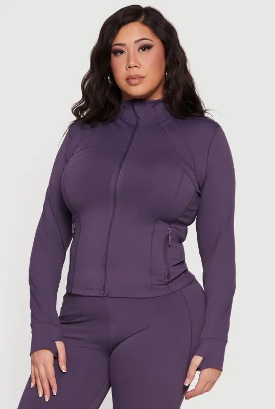 Plus Size Long Sleeve Zip Front Jacket with Thumb Holes sold by Rainbow