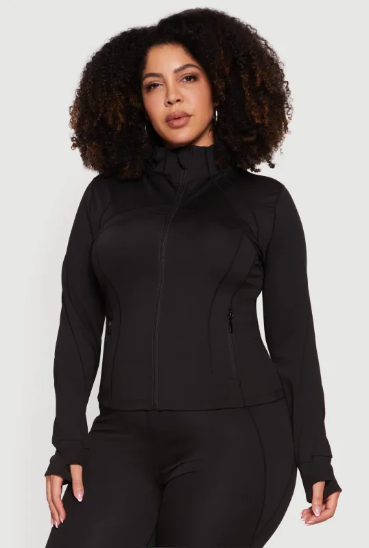 Plus Size Long Sleeve Zip Front Jacket with Thumb Holes sold by Rainbow