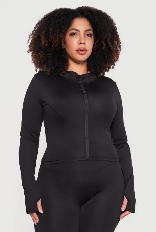 Plus Size Zip Front Mock Neck Active Jacket with Thumb Holes sold by Rainbow