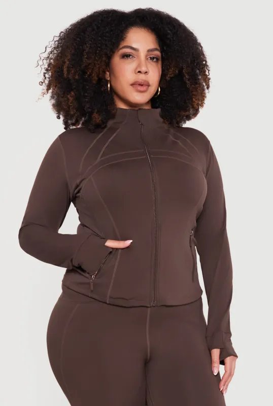 Plus Size Long Sleeve Zip Front Jacket with Thumb Holes sold by Rainbow