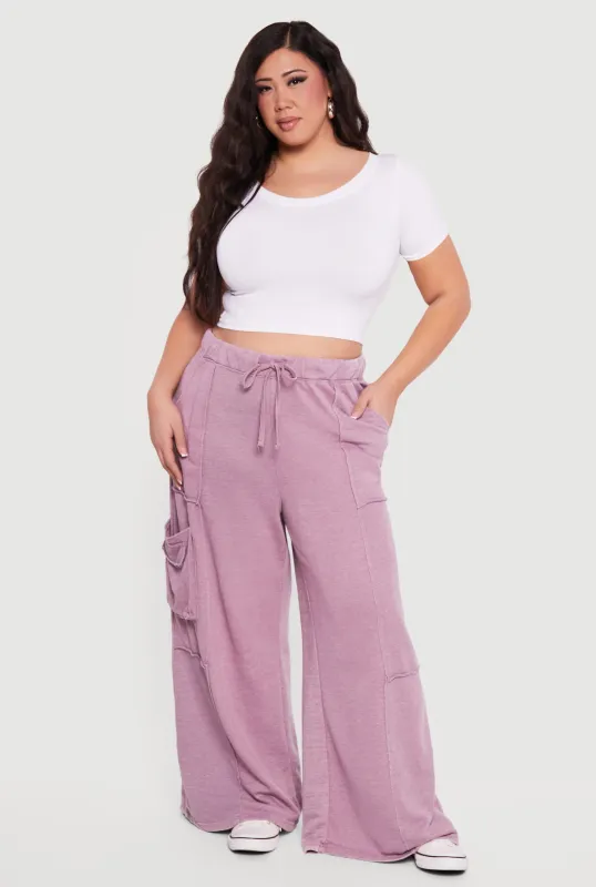 Plus Size High Waisted Marled Cargo Pants sold by Rainbow