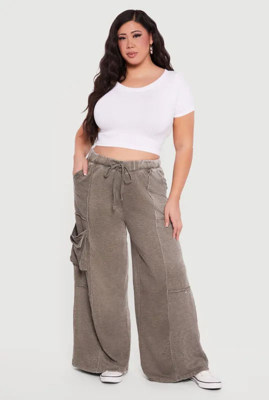 Plus Size High Waisted Marled Cargo Pants sold by Rainbow