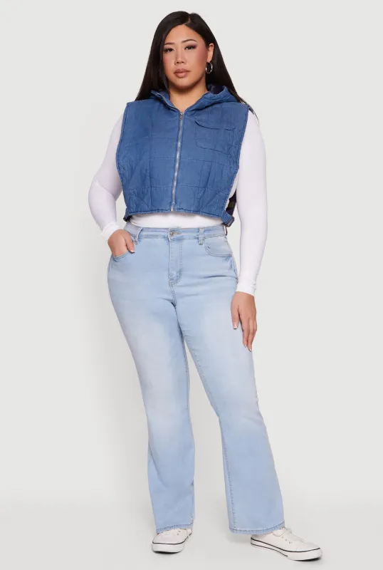 Plus Size Hooded Zip Front Quilted Vest made by Rainbow