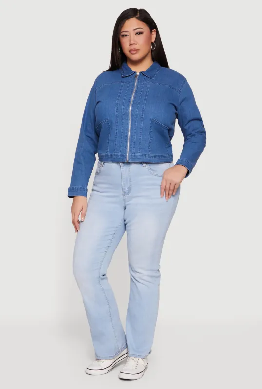 Plus Size Long Sleeve Zip Front Denim Jacket sold by Rainbow