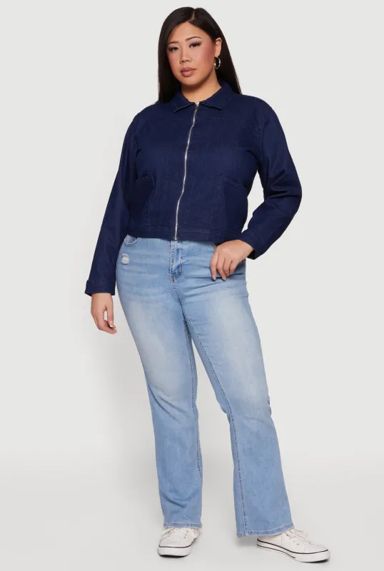 Plus Size Long Sleeve Zip Front Denim Jacket sold by Rainbow