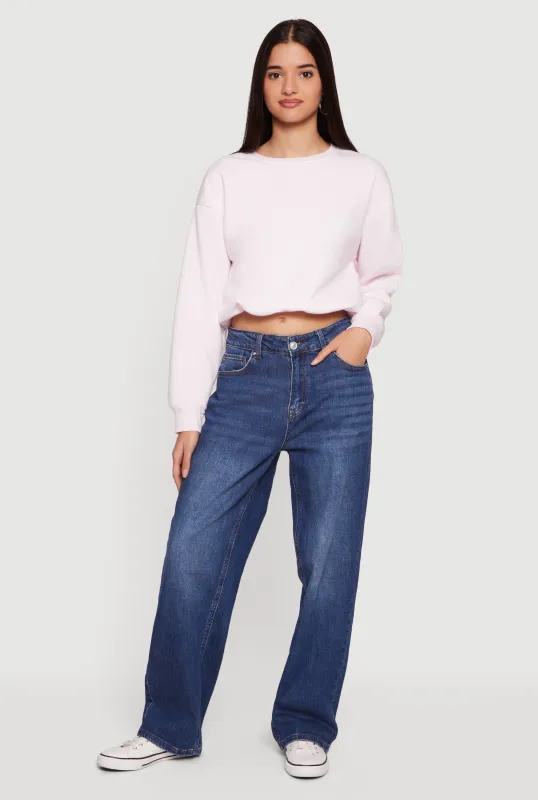 Long Sleeve Crew Neck Bubble Hem Cropped Sweatshirt sold by Rainbow