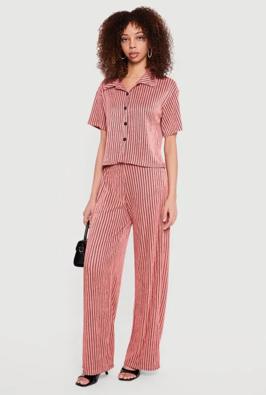 Plisse Shadow Stripe Straight Leg Pants sold by Rainbow