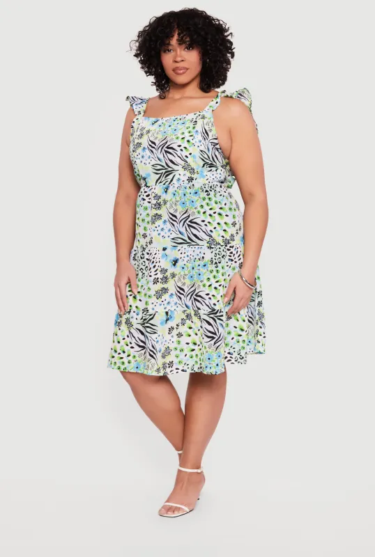Plus Size Floral Animal Print Flutter Sleeve Tiered Midi Dress sold by Rainbow