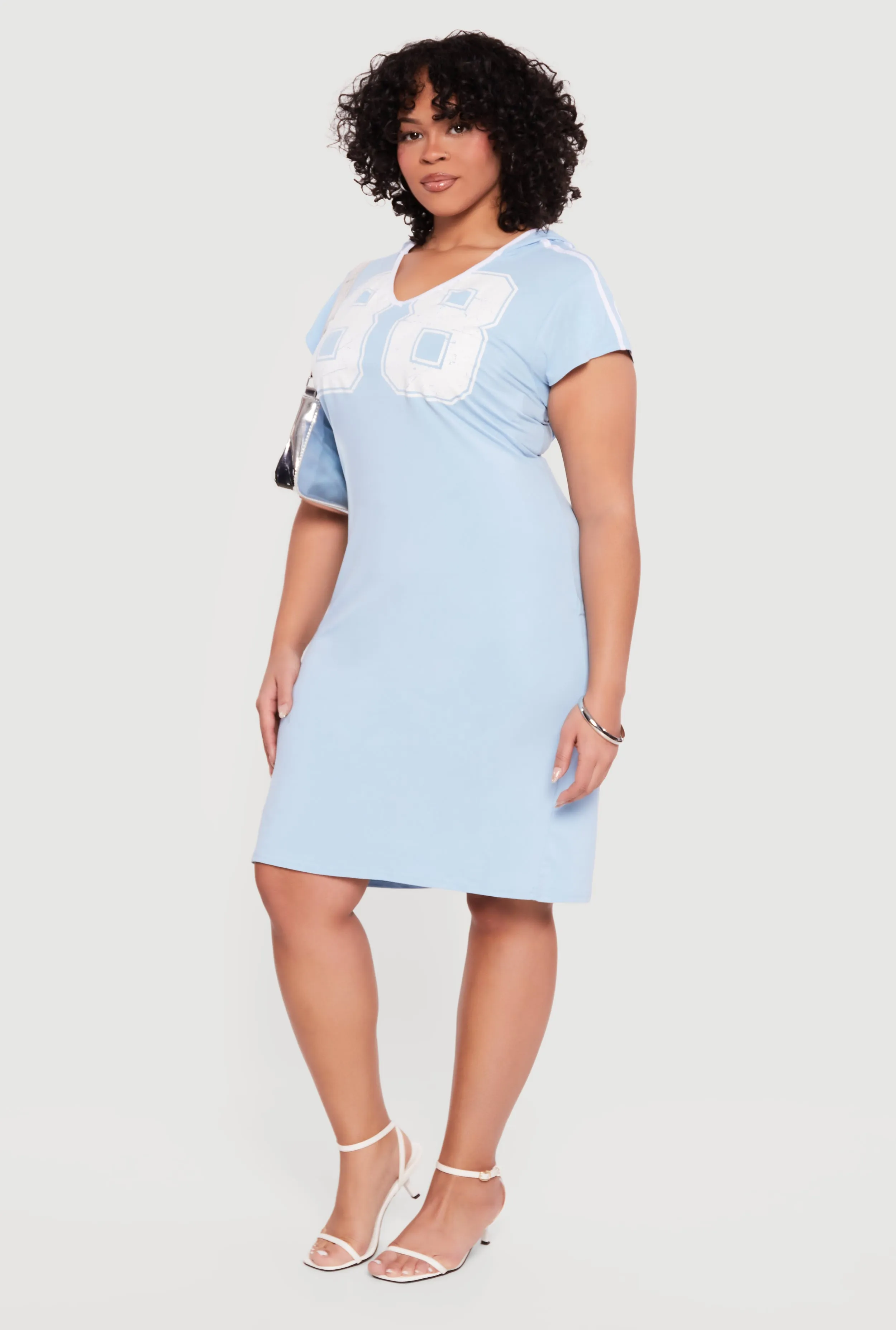 Plus Size 88 Graphic V Neck Hooded T Shirt Dress sold by Rainbow product image thumbnail 2