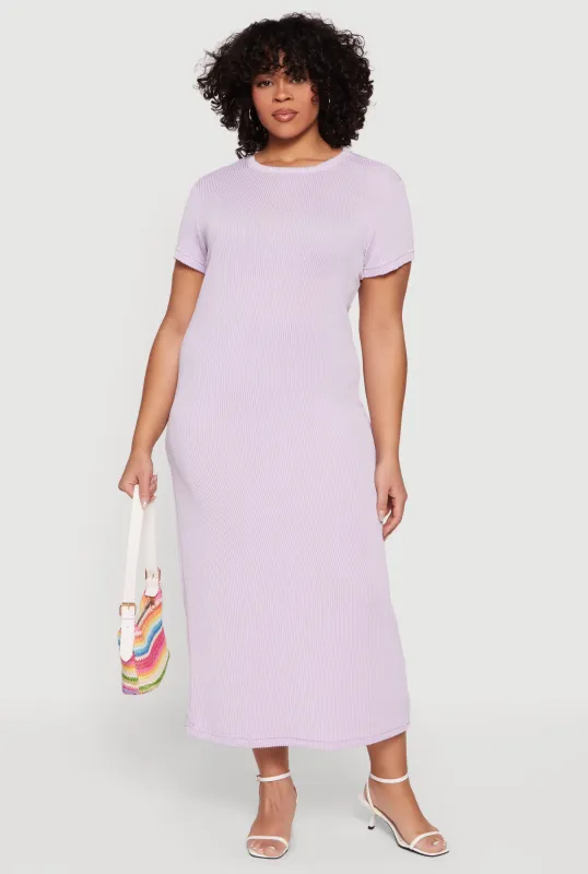 Plus Size Ribbed Knit Crew Neck Midi Dress sold by Rainbow