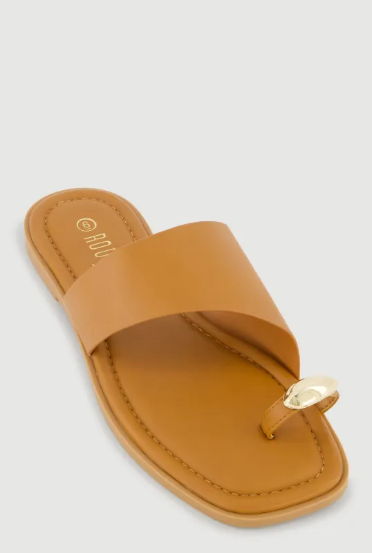 Metallic Detail Toe Loop Slide Sandals sold by Rainbow
