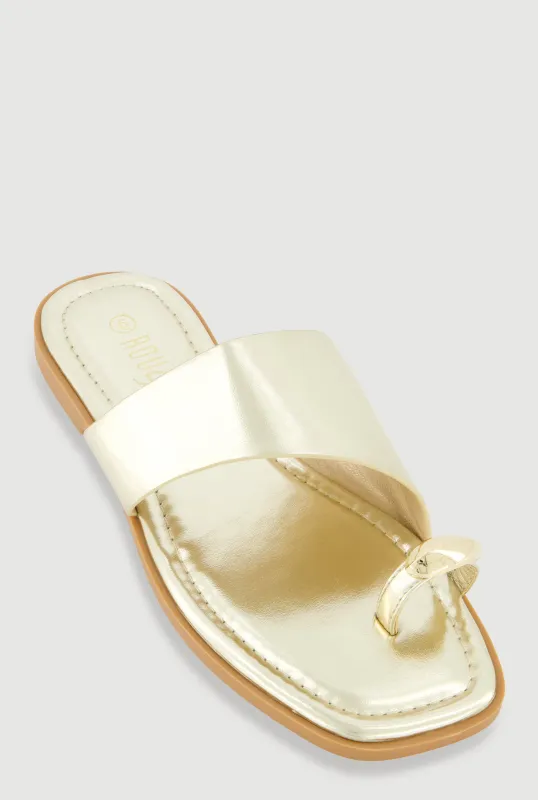 Metallic Detail Toe Loop Slide Sandals sold by Rainbow