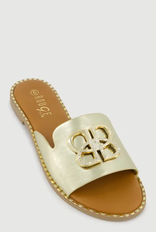 Metallic Pendant and Trim Detail Open Toe Sandals sold by Rainbow