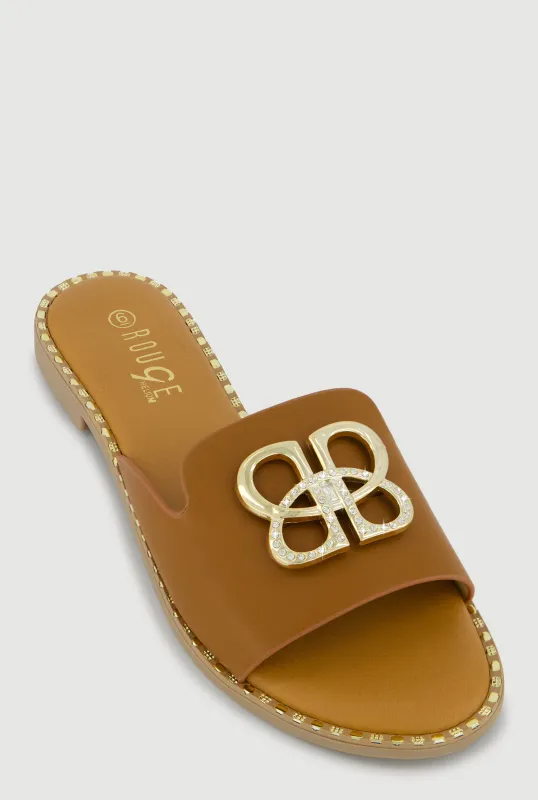 Metallic Pendant and Trim Detail Open Toe Sandals sold by Rainbow