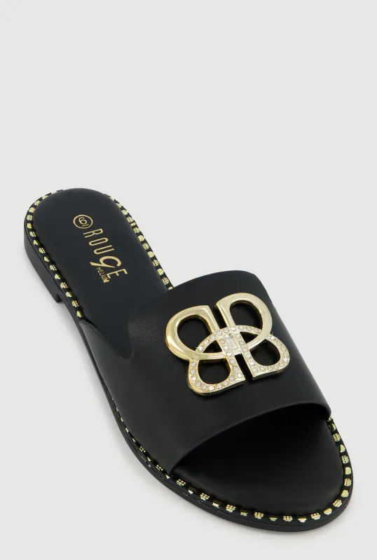 Metallic Pendant and Trim Detail Open Toe Sandals sold by Rainbow