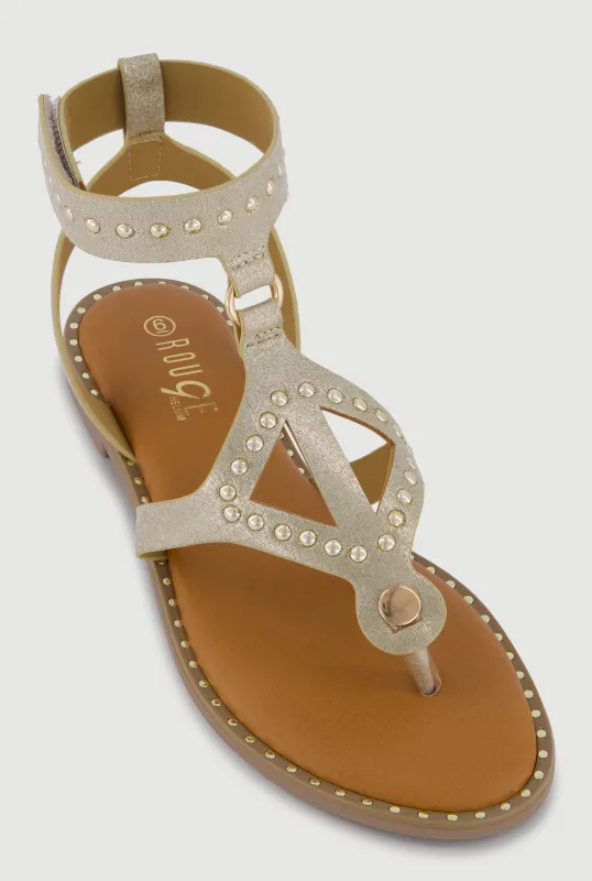 Studded Velcro Strap Thong Gladiator Sandals sold by Rainbow