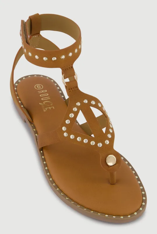 Studded  Velcro Strap Thong Gladiator Sandals made by Rainbow