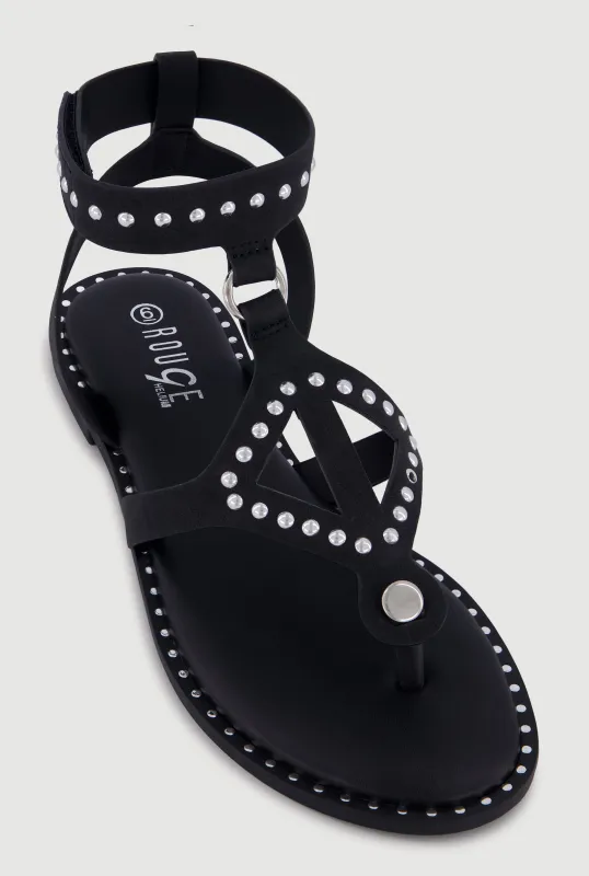 Studded  Velcro Strap Thong Gladiator Sandals made by Rainbow